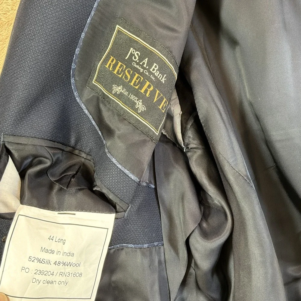 🇺🇲 Jos‎ A Bank Reserve Mens 44L Navy Two Button Wool Silk Coat Blazer